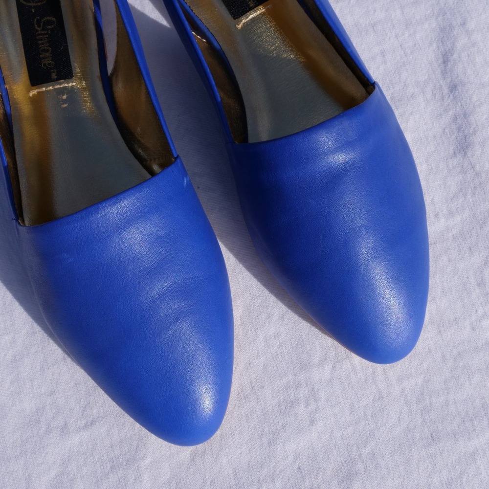 Vintage 90s L.J. Simone bright blue leather sling back flats - Picture 5 of 7